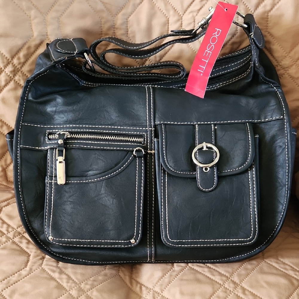 Rosetti Black Shoulder Bag with Zipper and Buckle Details